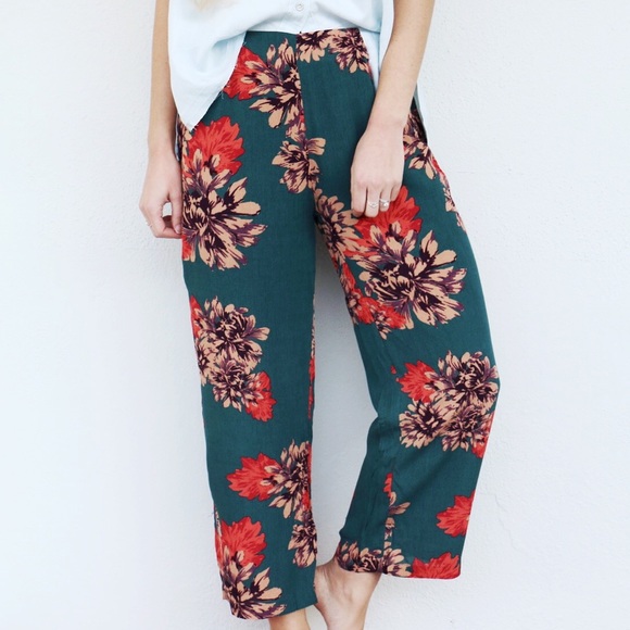 Pants - teal floral pants